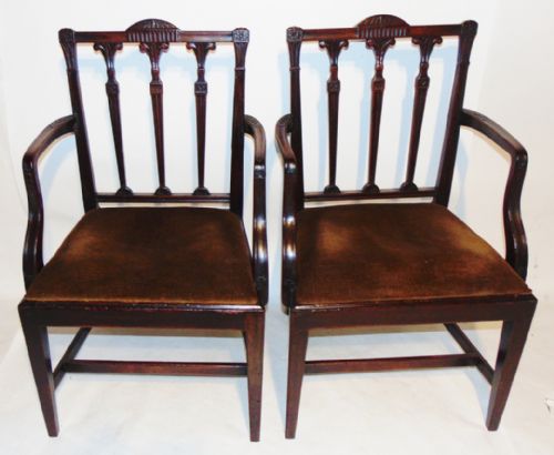 Pair Georgian Mahogany Carved Elbow Chairs Circa 1785