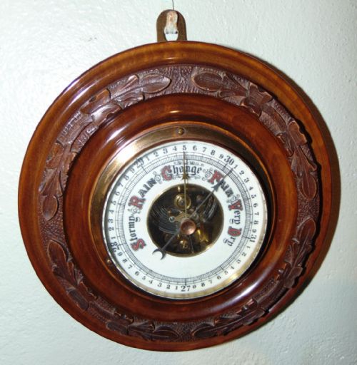 Edwardian Oak Circular Barometer Circa 1920