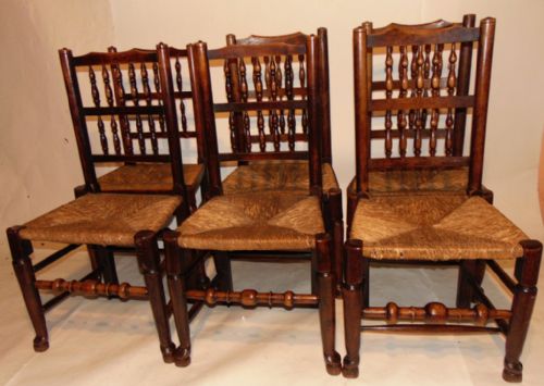 Set 6 Georgian Elm Lancashire Spindle Back Chairs. Circa 1800