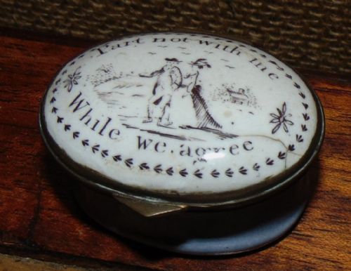 Georgian Battersea Enamel Oval Patch Box. Circa 1775