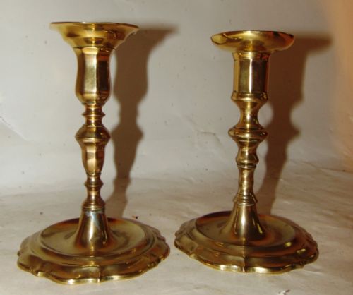 Two Similar 18th. Century Brass Candlesticks. Circa 1750