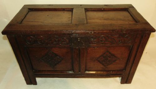 Small Carved Oak Coffer. Circa 1680