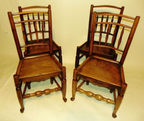 Set 4 Country Elm Dining Chairs Circa 1820