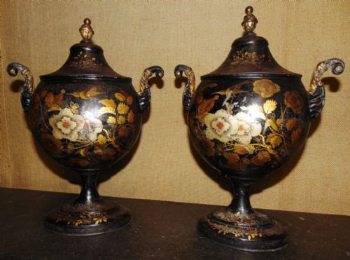 Pair Regency Tole Chestnut Vases. Circa 1820