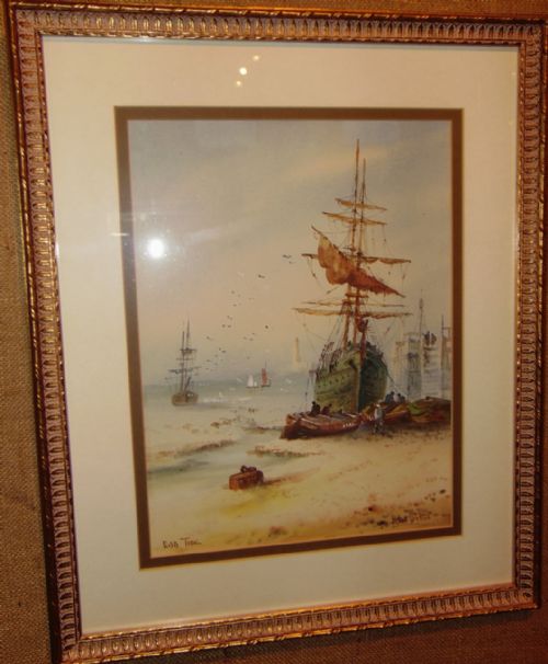 Victorian Watercolour 'Ebb Tide' by Felix Buhot Circa 1880