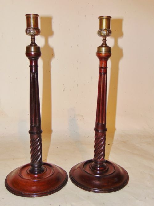 Pair Georgian Mahogany Candlesticks. Circa 1800