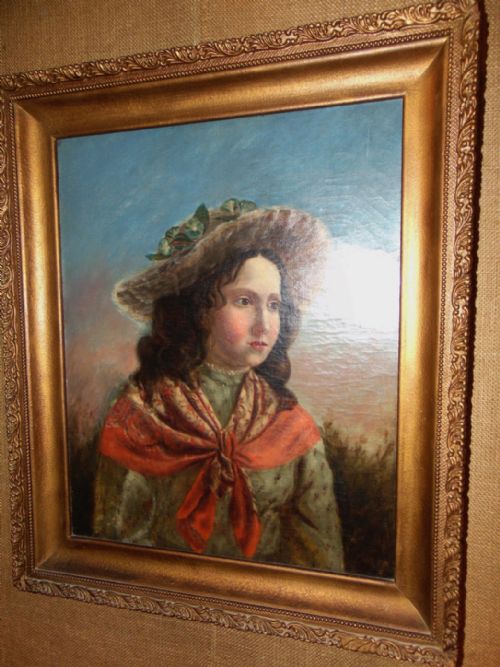 Victorian Oil on Canvas Portrait of Young Lady. Circa 1880