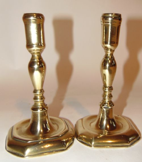 Pair Georgian Brass Candlesticks. Circa 1760