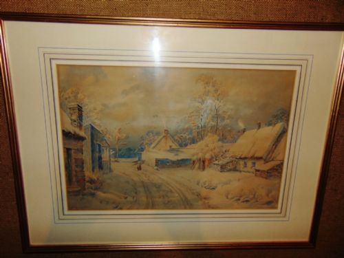 Victorian Watercolour 'Snow Scene' by D.r.sellars