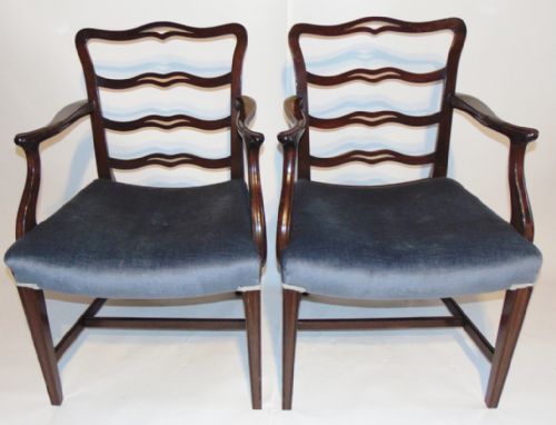 Pair George III Style Mahogany Elbow Chairs Circa 1890