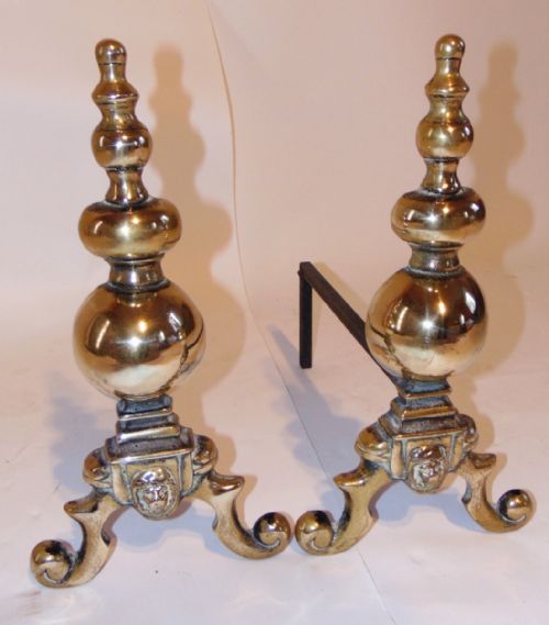 Pair Victorian Brass Andirons Circa 1890