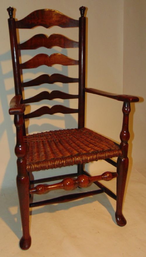 Georgian American Cherrywood Ladder Back Elbow Chair. Circa 1770