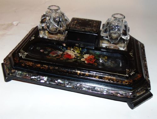 Victorian Papier Mache Inkstand. Circa 1850