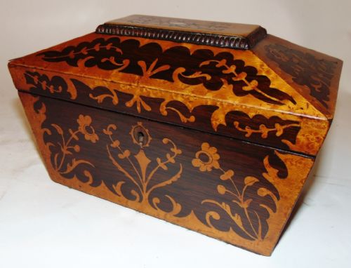 Regency Rosewood and Maple Inlaid Tea Caddy Circa 1825