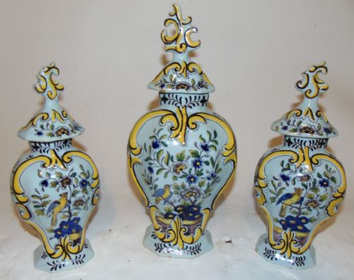 Set Three Dutch Delft Vases Circa 1820