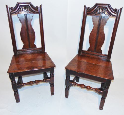 Pair Stuart Oak Chairs. Circa 1685