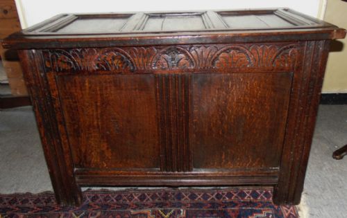 Small Early Oak Paneled Coffer. Circa 1700