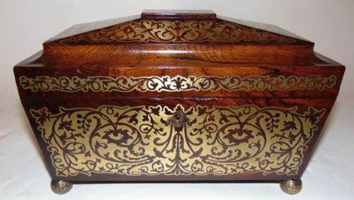 Regency Rosewood & Brass Inlaid Tea Caddy Circa 1815