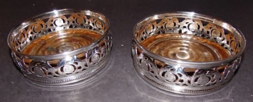 Pair Victorian Silver Plated Wine Coasters Circa 1870