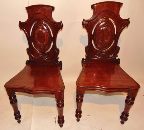 Pair Early Victorian Mahogany Hall Chairs Circa 1845