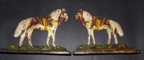 Pair Victorian Cast Iron Horse Mantle Ornaments Circa 1860