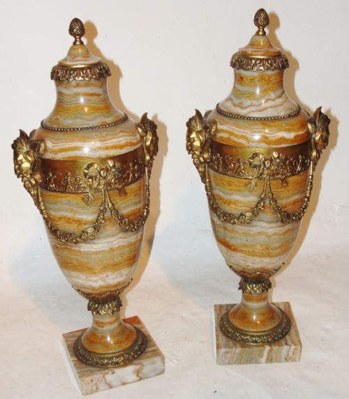 Pair  Victorian Onyx Marble Cassoulets. Circa 1870