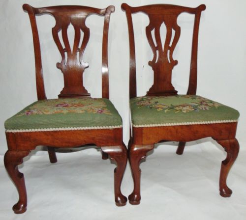 Pair George II Walnut Chairs Circa 1750
