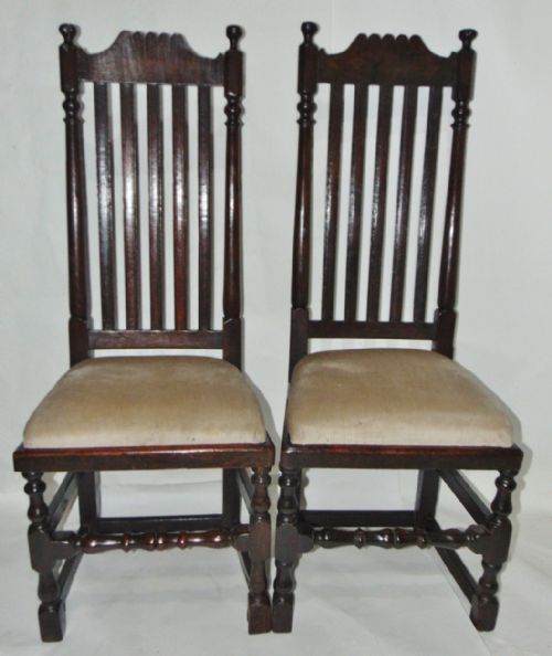 Pair Jacobean Oak High Back Chairs Circa 1680