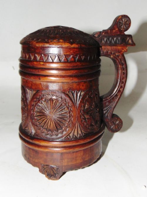 Norwegian Carved Fruitwood Tankard Circa 1860