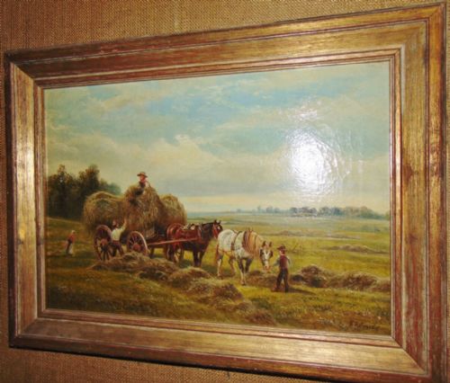 Oil, Farming Scene by W,v.tippet. Dates 1891