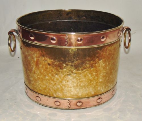 Victorian Copper and Brass Oval Log Bin Circa 1880