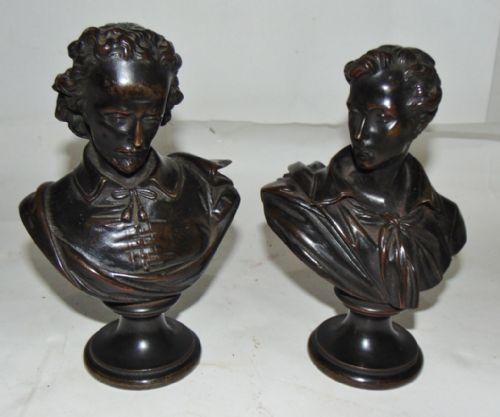 Pair Victorian Bronze Busts - Poets. Circa 1860