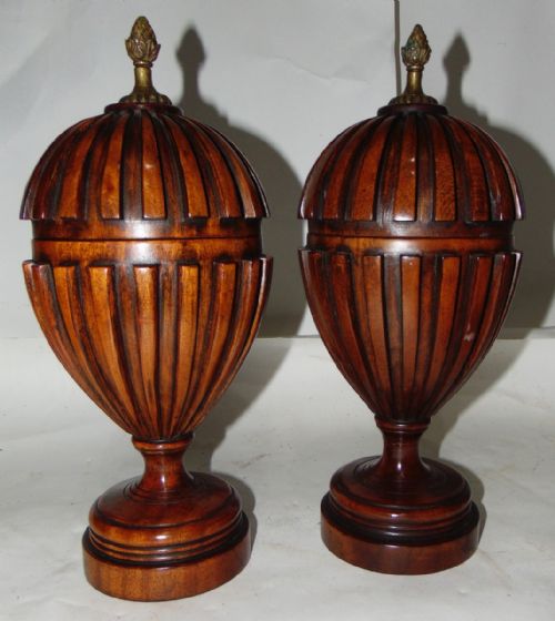 Pair Edwardian Mahogany Urns. Circa 1920