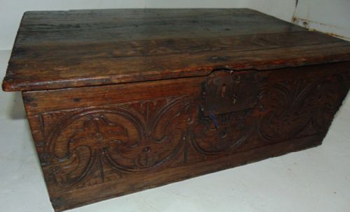 Early Oak Carved Bible Box Circa 1670