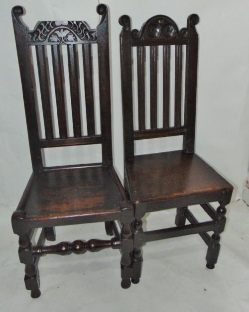 Two Early Oak High Back Chairs Circa 1680