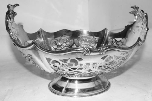 Large Solid Silver Oval Fruit Basket 1911