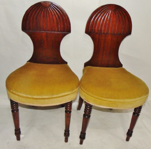 Pair Georgian Mahogany Hall Chairs Circa 1810