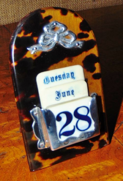 Edwardian Silver and Tortoiseshell Calendar 1908