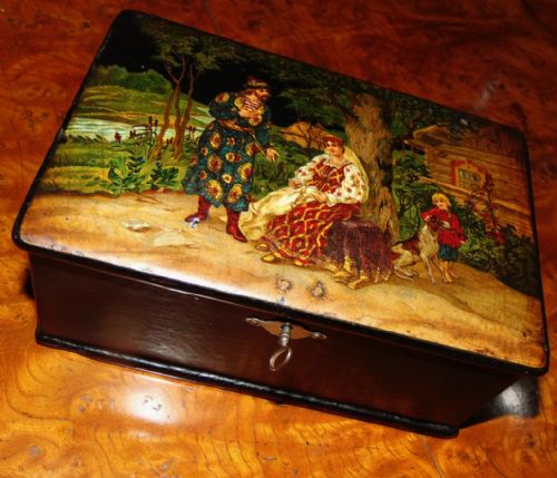 Russian Decorated Papier Mache Box Circa 1860