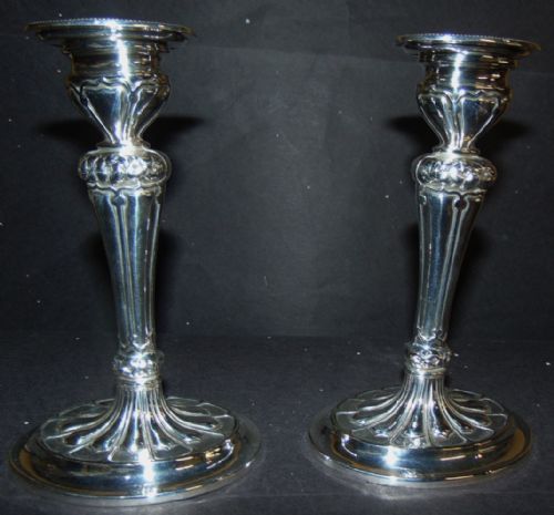 Pair Adams Style Silver Plated Candlesticks Circa 1910