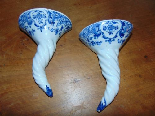 Pair English Delft Wall Pockets Circa 1760