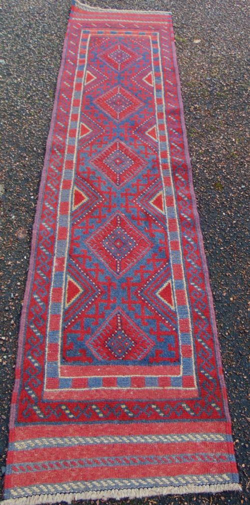 Unusually Narrow Antique Afghan Runner Circa 1930