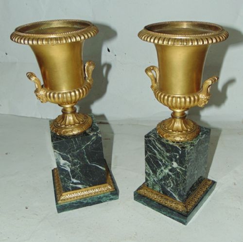 Pair French Ormolu and Marble Table Urns Circa 1880