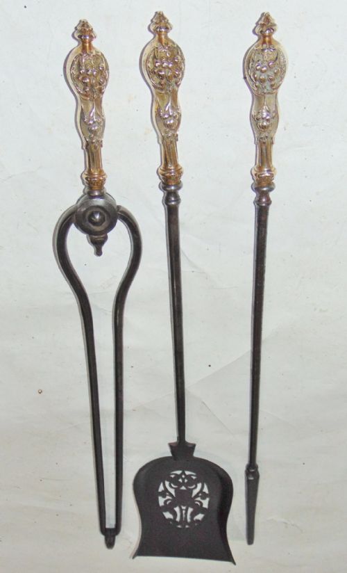 Set 3 Georgian Steel & Brass Fire Irons Circa 1830
