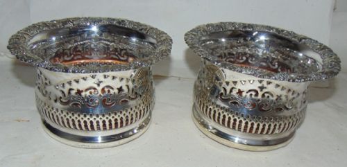 Large Pair Victorian Silver Plated Coasters Circa 1860