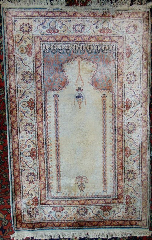 Turkish Silk Prayer Rug Circa 1930