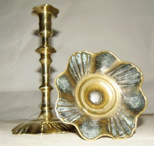 Pair Petal Based Brass Candlesticks Circa 1745