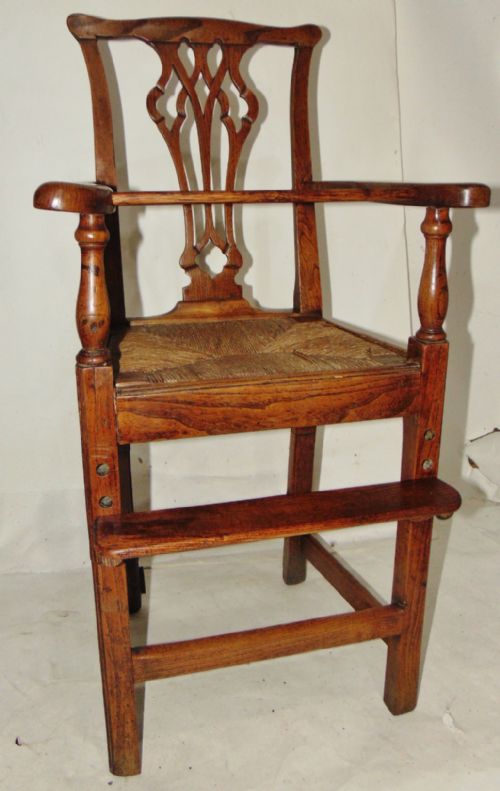 Georgian Elm Child's High Chair Circa 1780