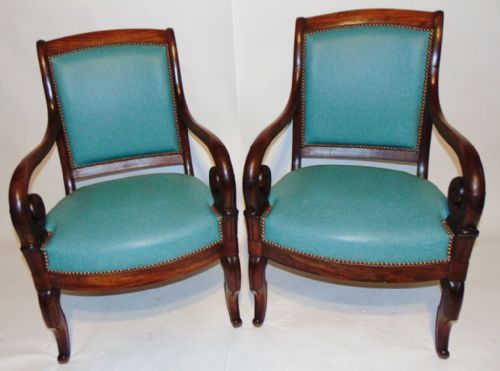 Pair French Empire Mahogany Elbow Chairs Circa 1815