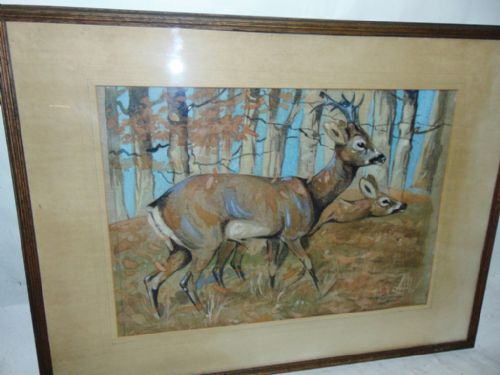 Watercolour 'Deer' by R.gudgeon Circa 1935